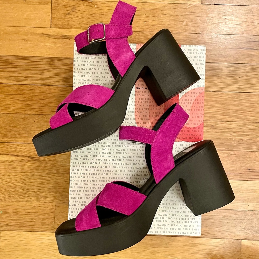 This Is Our Other Line Carlita Suede Platforms, Magenta sz 39, NWT NIB